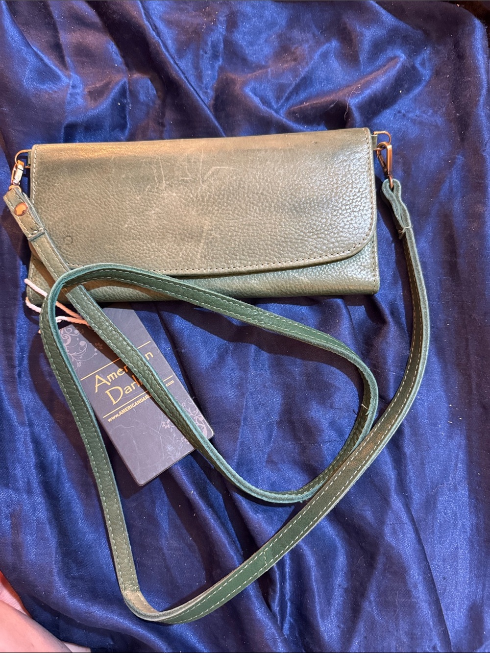 American Darling Olive Green Pebbled Leather Crossbody Wallet